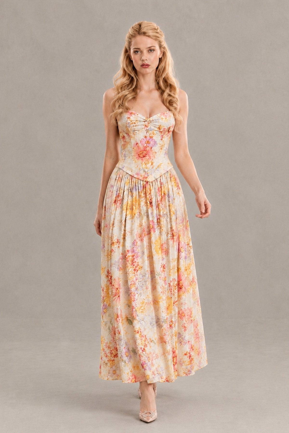 BOLODOO Floral B Floral Sweetheart Corset Maxi Dress - Floral B