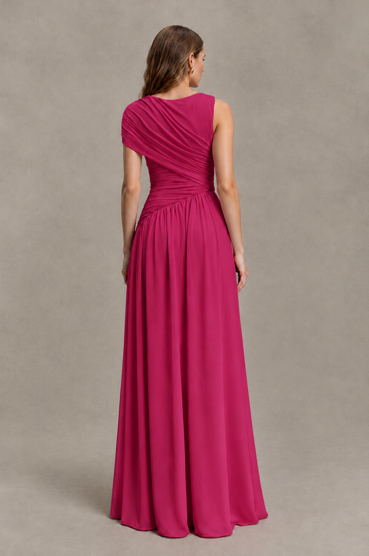 BOLODOO Fuchsia One-Shoulder Ruched Floor-Length Bridesmaid Dress - Fuchsia - Fuchsia_02