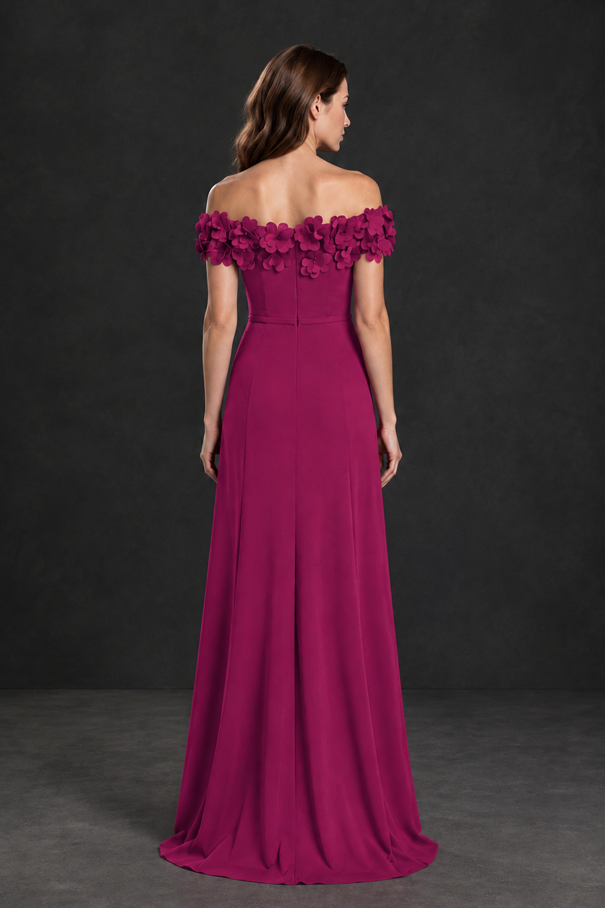 BOLODOO Fuchsia Off-the-Shoulder Mother of the Bride Dress with Floral Appliques - Fuchsia - Fuchsia_02