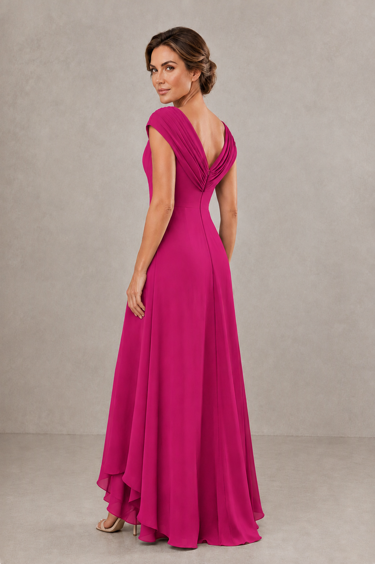 BOLODOO Fuchsia V-Neck High-Low Mother of the Bride Dress - Fuchsia - Fuchsia_02