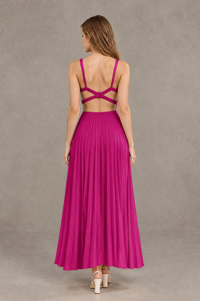 BOLODOO Fuchsia V-Neck Pleated Open-Back Maxi Dress - Fuchsia - Fuchsia_02