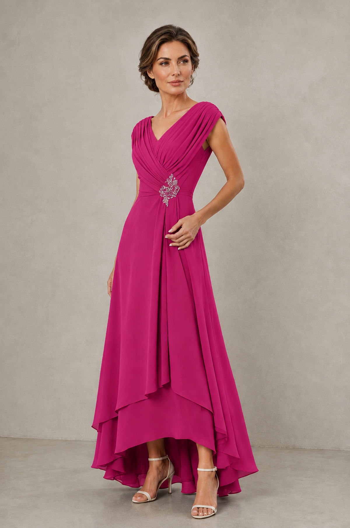 BOLODOO Fuchsia V-Neck High-Low Mother of the Bride Dress - Fuchsia - Fuchsia_03