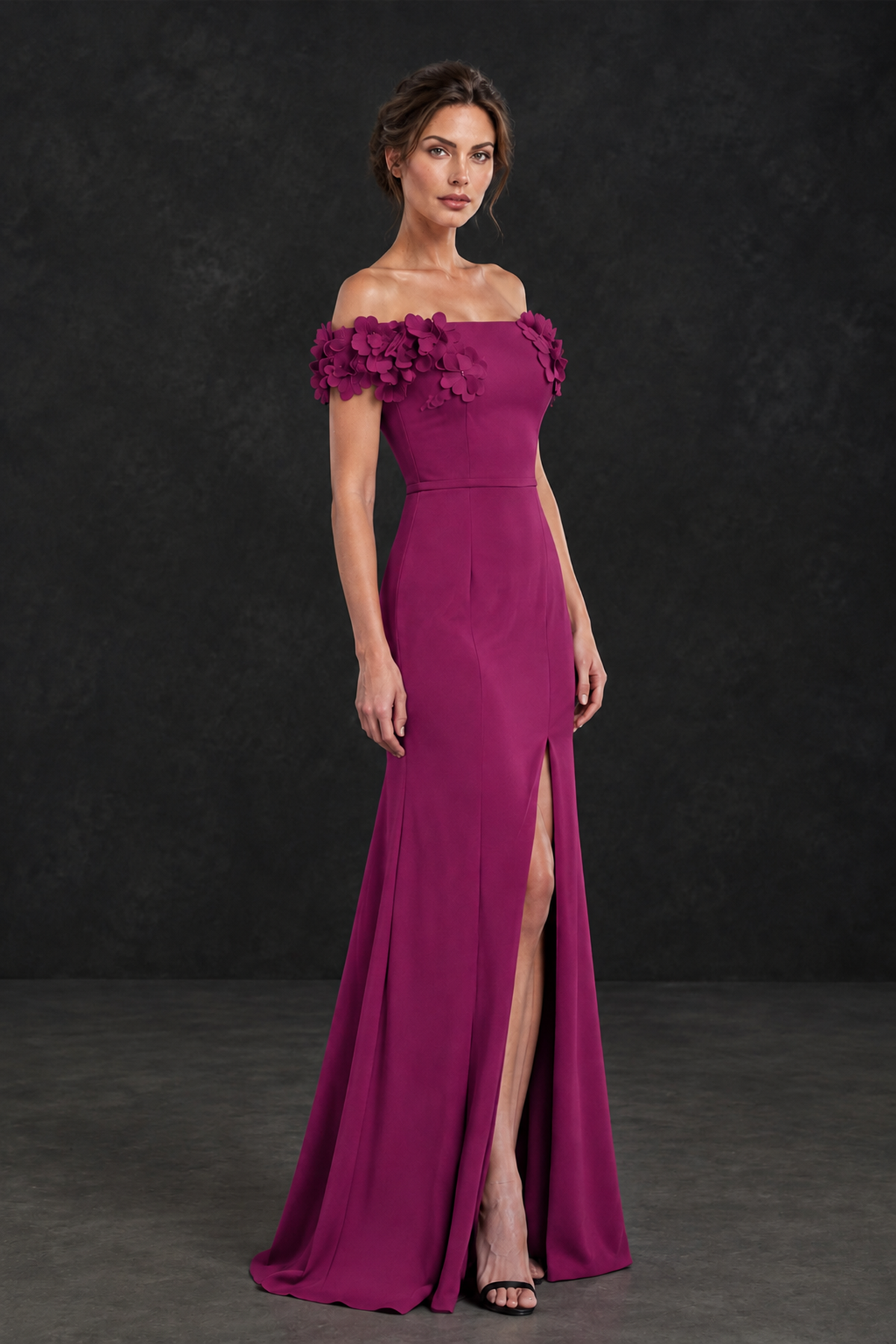 BOLODOO Fuchsia Off-the-Shoulder Mother of the Bride Dress with Floral Appliques - Fuchsia - Fuchsia_03
