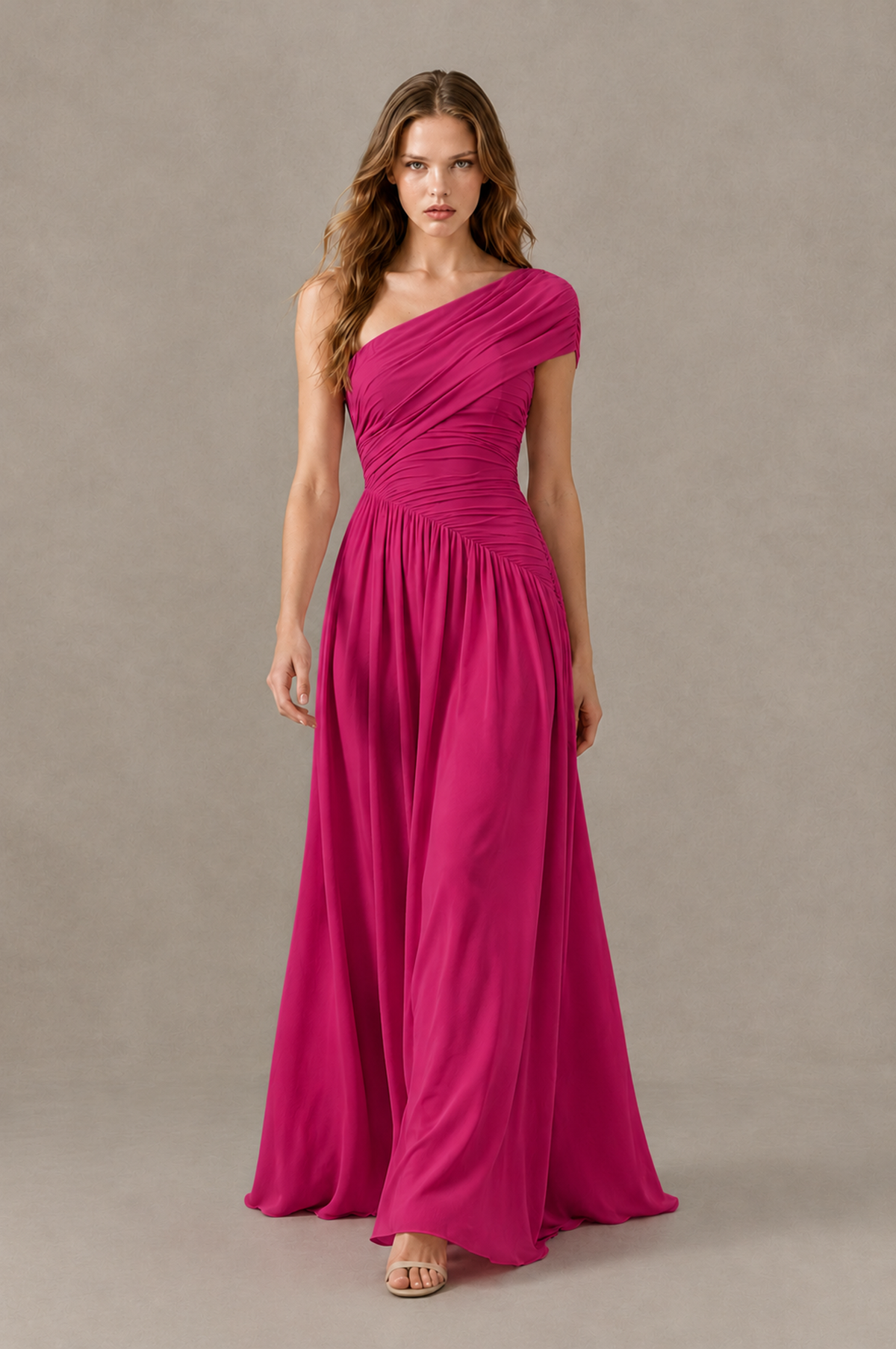 BOLODOO Fuchsia One-Shoulder Ruched Floor-Length Bridesmaid Dress - Fuchsia - Fuchsia_03