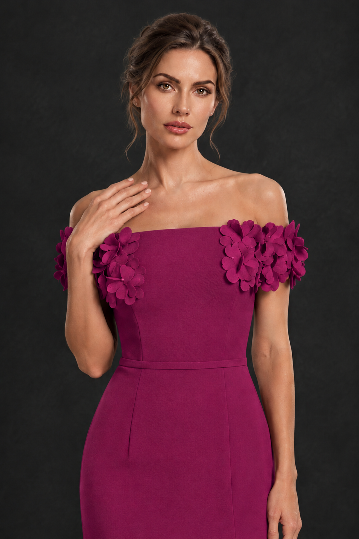 BOLODOO Fuchsia Off-the-Shoulder Mother of the Bride Dress with Floral Appliques - Fuchsia - Fuchsia_04