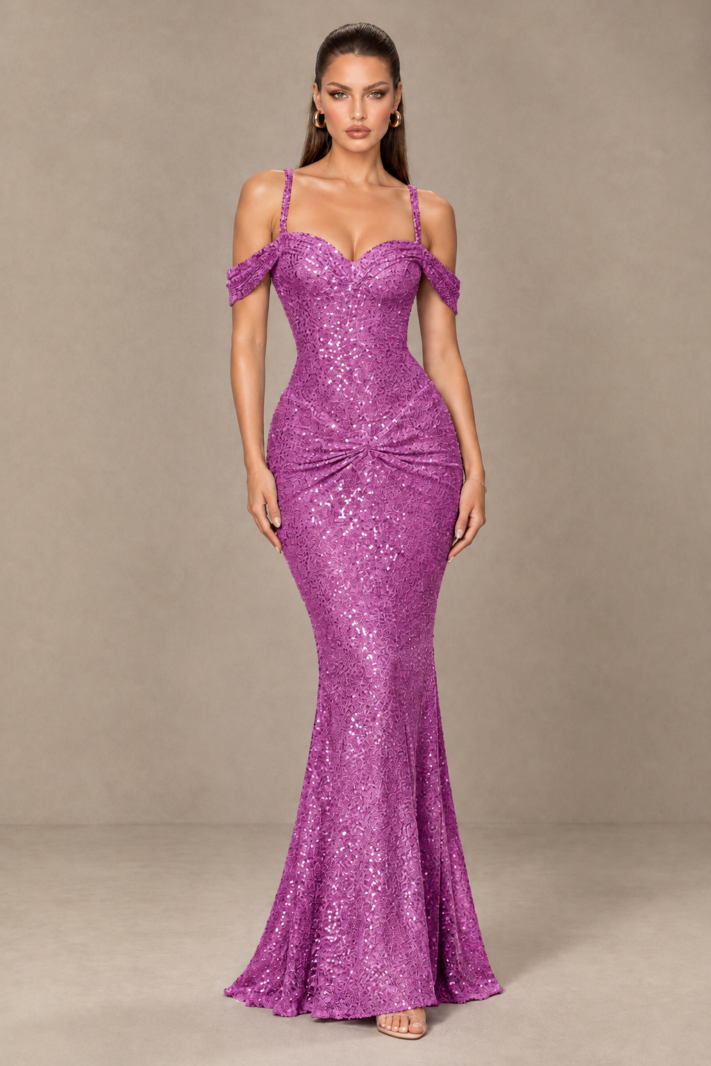 BOLODOO Fuchsia Sequin Off-Shoulder Mermaid Prom Dress - Fuchsia - Fuchsia_1