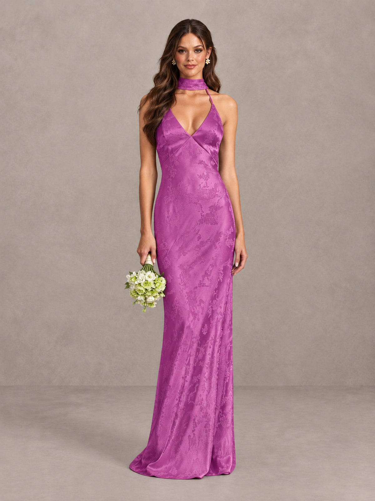 BOLODOO Fuchsia Floral Satin Open-Back Bridesmaid Dress - Fuchsia - Fuchsia_1