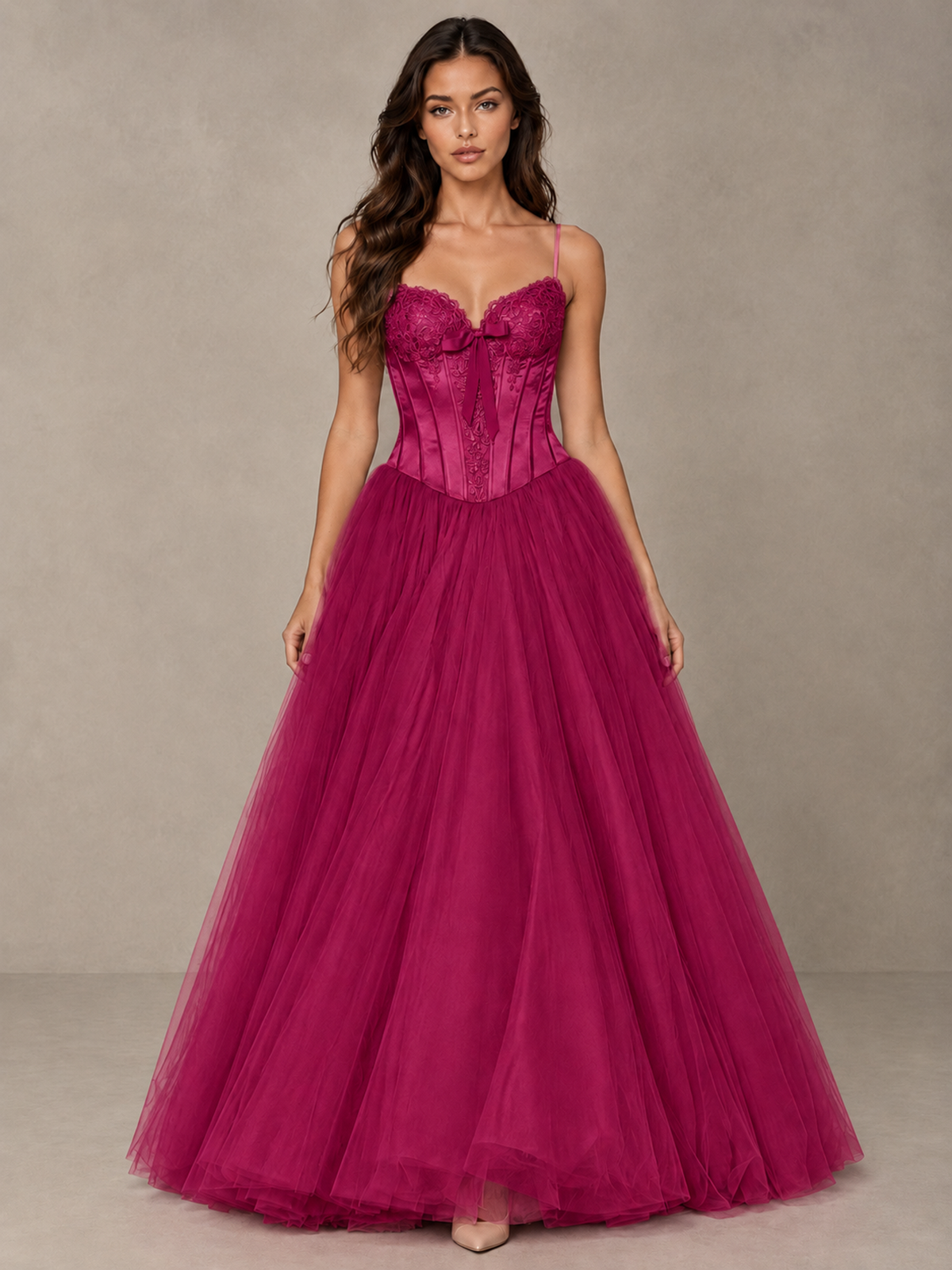 BOLODOO Fuchsia Corset Tulle Prom Dress with Spaghetti Straps - Fuchsia - Fuchsia_1