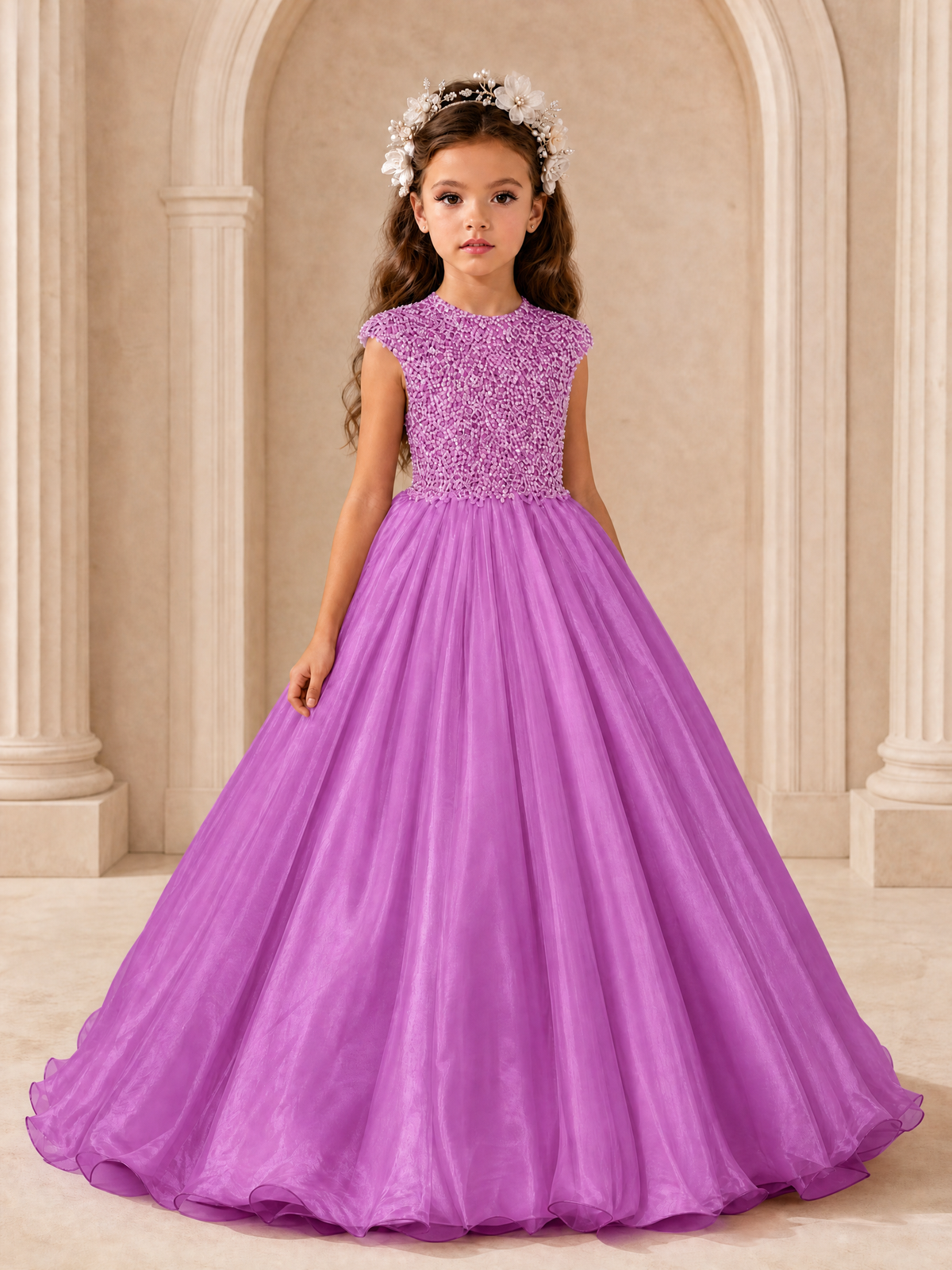 BOLODOO Fuchsia Sequin Tulle Flower Girl Dress with Cap Sleeves - Fuchsia - Fuchsia_1