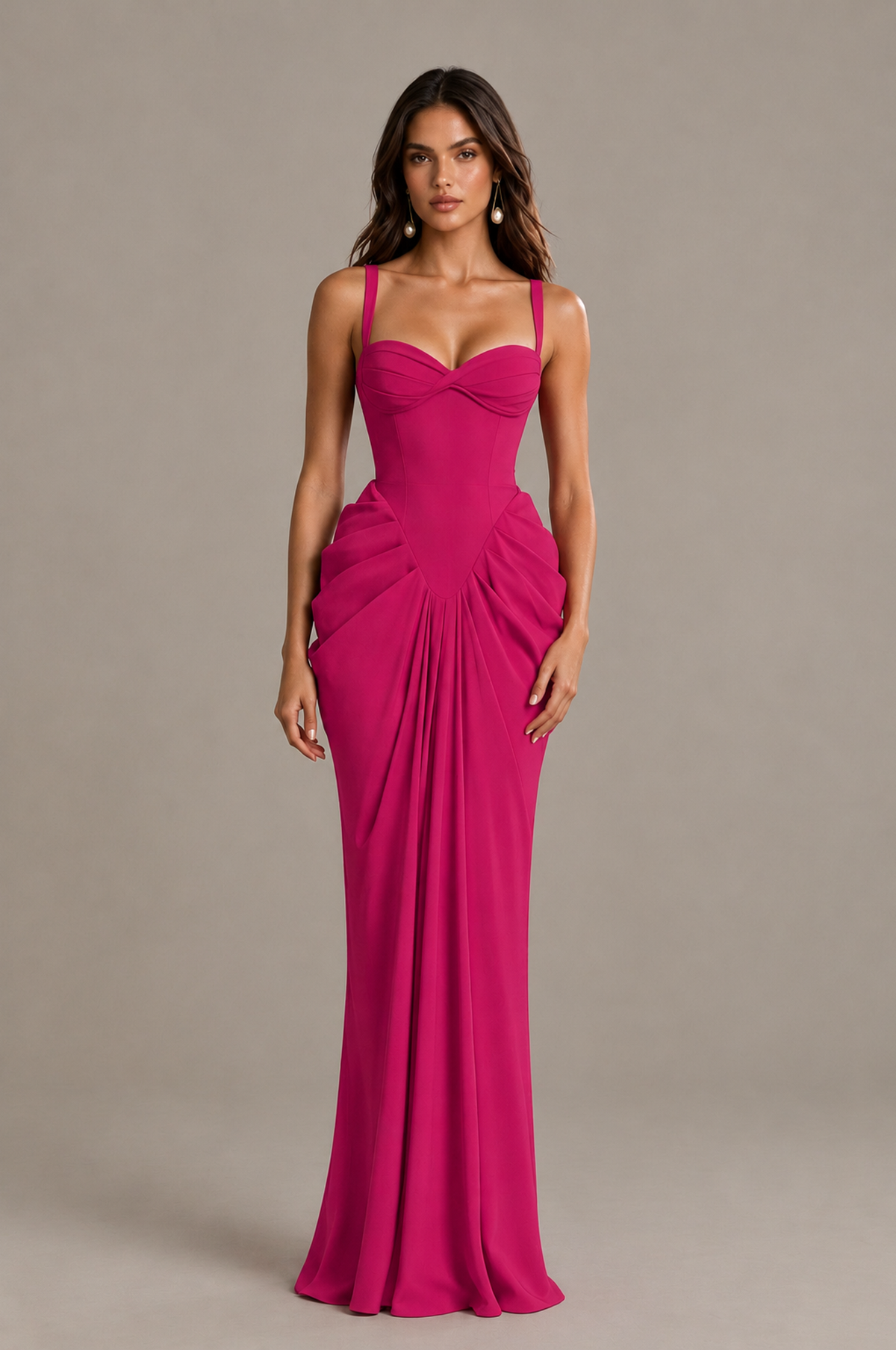 BOLODOO Fuchsia Sweetheart Ruched Lace-Up Back Evening Gown - Fuchsia - Fuchsia_1
