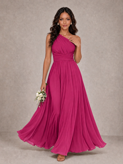 BOLODOO Fuchsia One-Shoulder A-Line Bridesmaid Dress - Fuchsia - Fuchsia_1