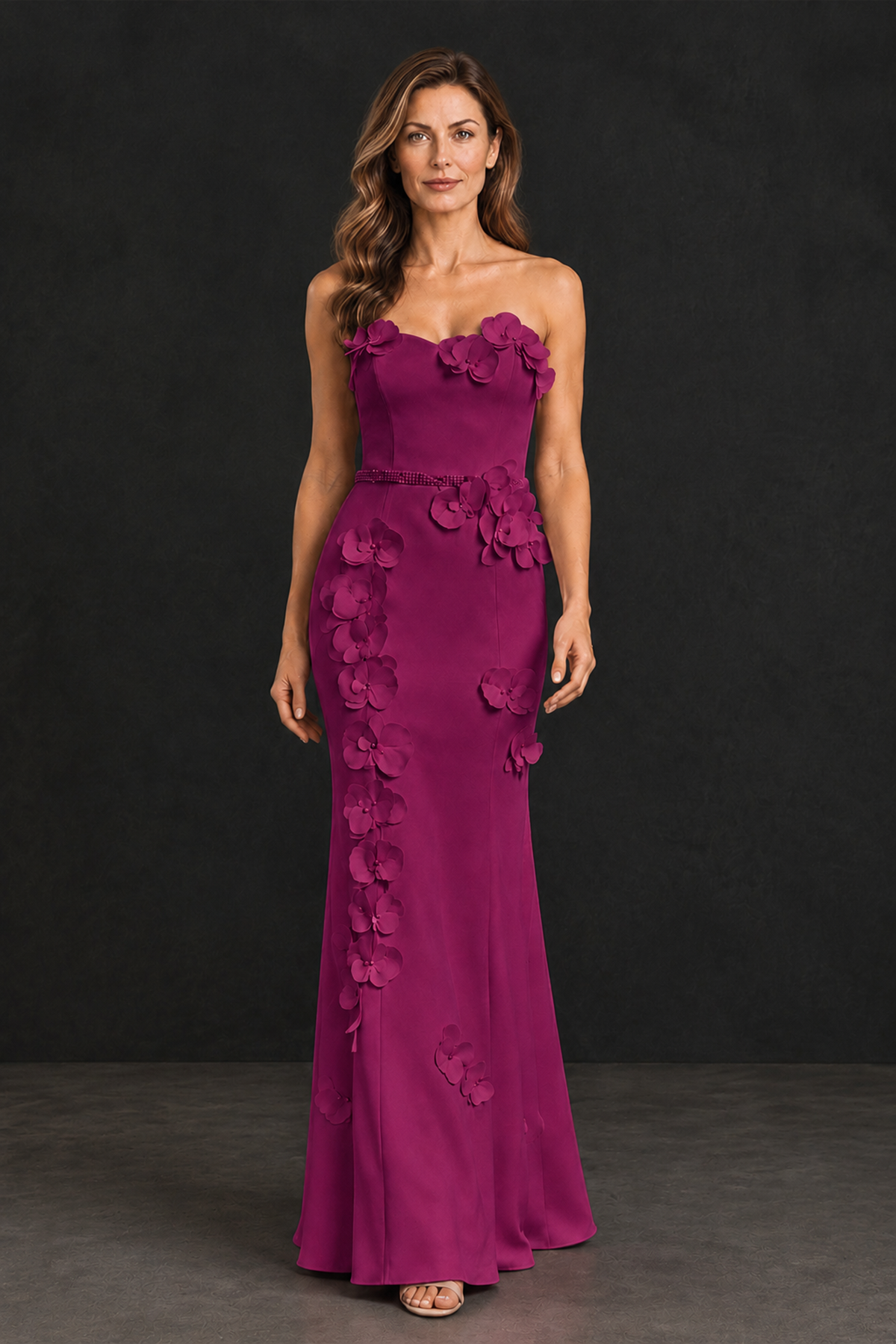 BOLODOO Fuchsia Strapless Mother of the Bride Dress with 3D Floral Appliques - Fuchsia - Fuchsia_1