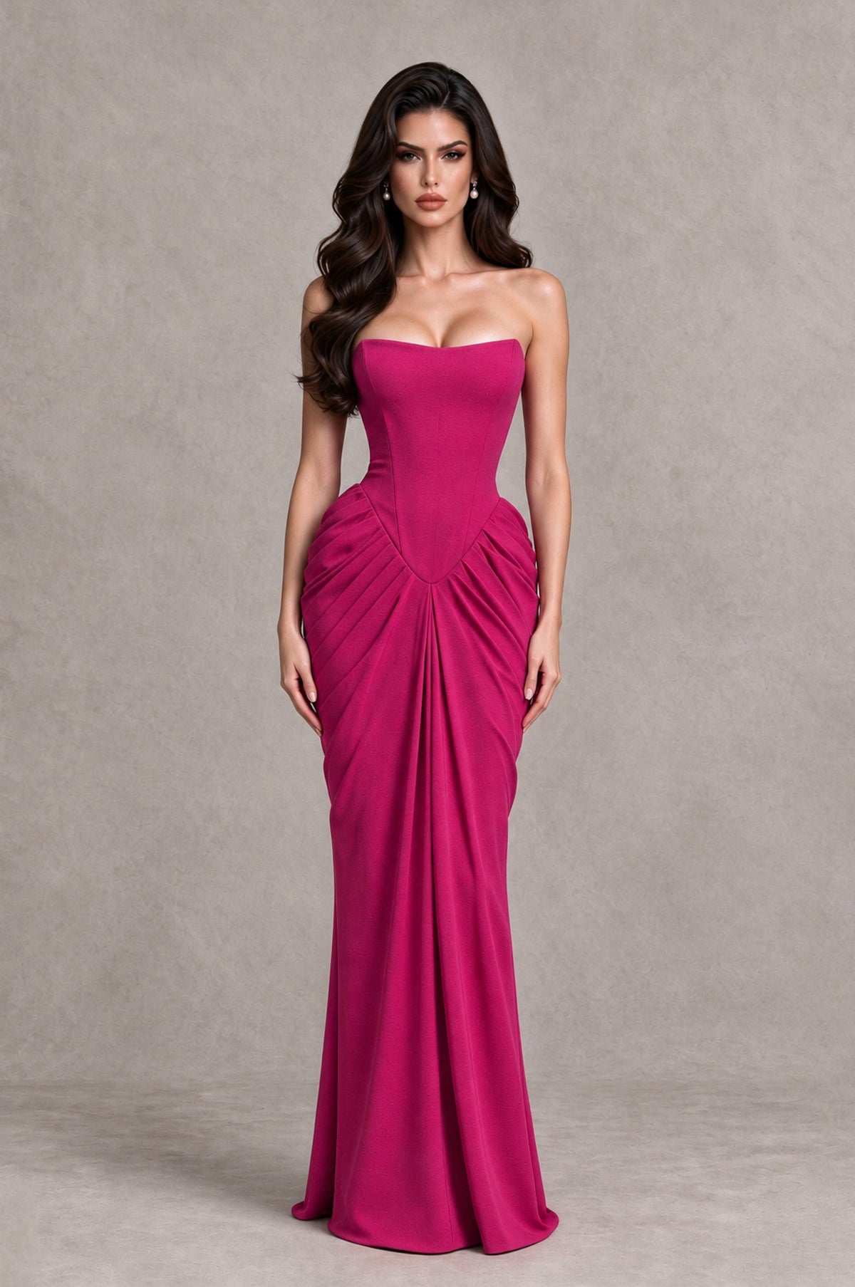 BOLODOO Fuchsia Strapless Ruched Corset Evening Gown - Fuchsia - Fuchsia_1