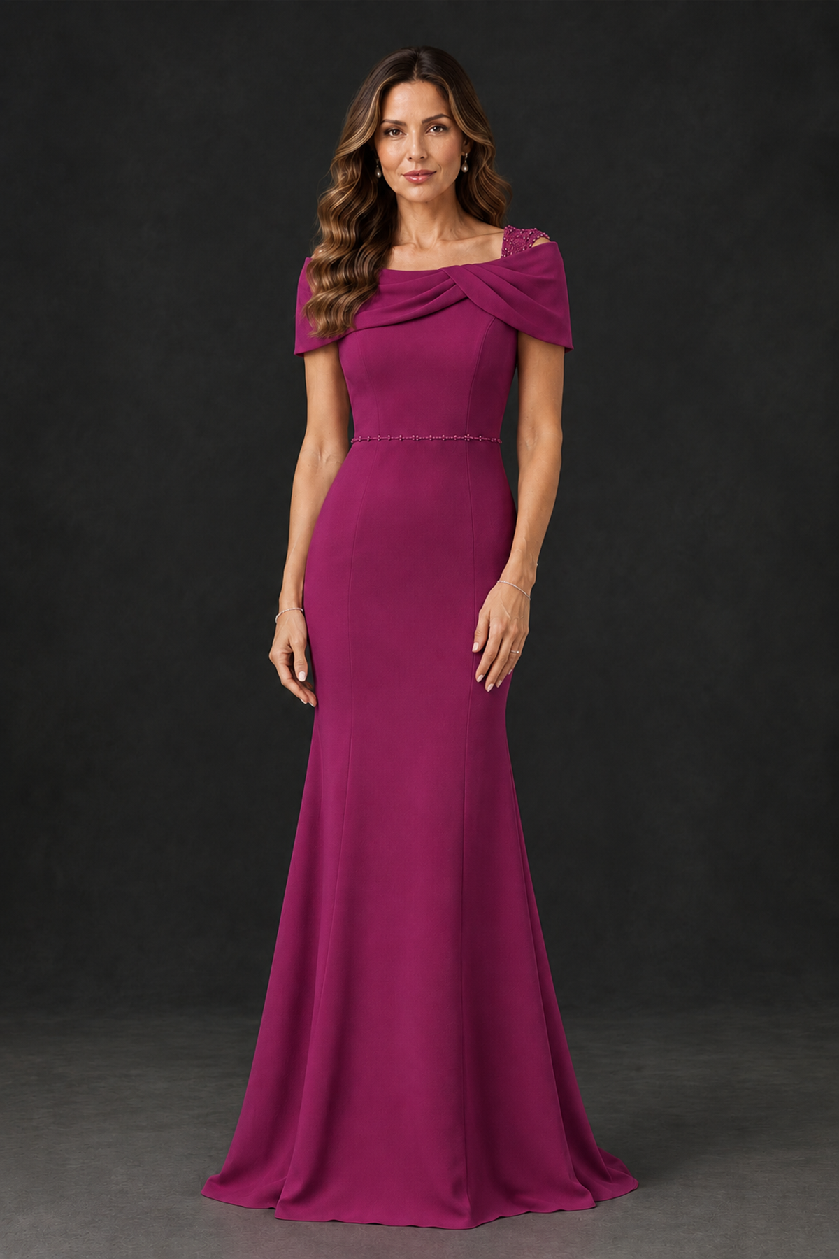 BOLODOO Fuchsia Mother of the Bride Dress with Draped Cape Detail - Fuchsia - Fuchsia_1