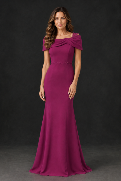 BOLODOO Fuchsia Mother of the Bride Dress with Draped Cape Detail - Fuchsia - Fuchsia_1