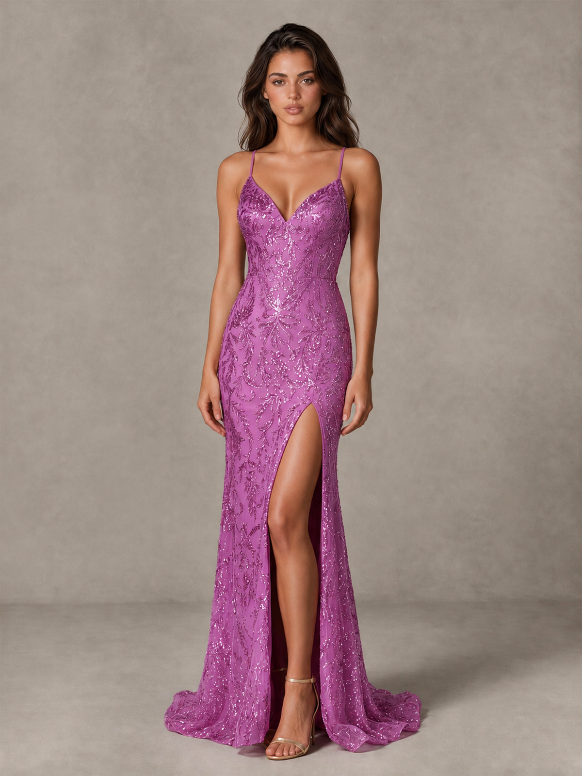 BOLODOO Fuchsia Sequin Prom Dress with Lace-Up Back and High Slit - Fuchsia - Fuchsia_1