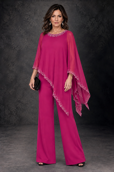 BOLODOO Fuchsia Embellished Cape Mother of the Bride Pantsuit - Fuchsia - Fuchsia_1