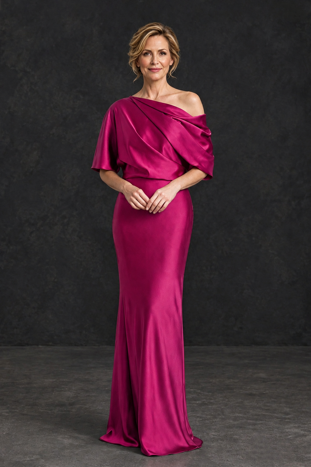 BOLODOO Fuchsia Satin Asymmetric Mother of the Bride Dress - Fuchsia - Fuchsia_1