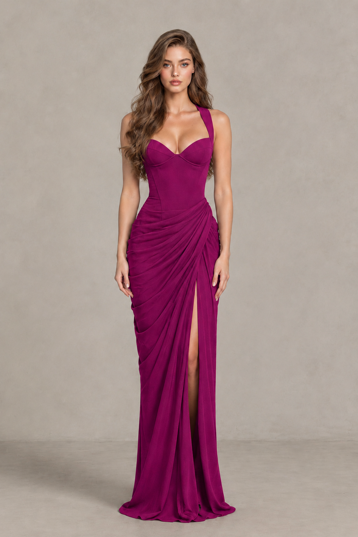 BOLODOO Fuchsia Sweetheart Maxi Dress with High Slit - Fuchsia - Fuchsia_1