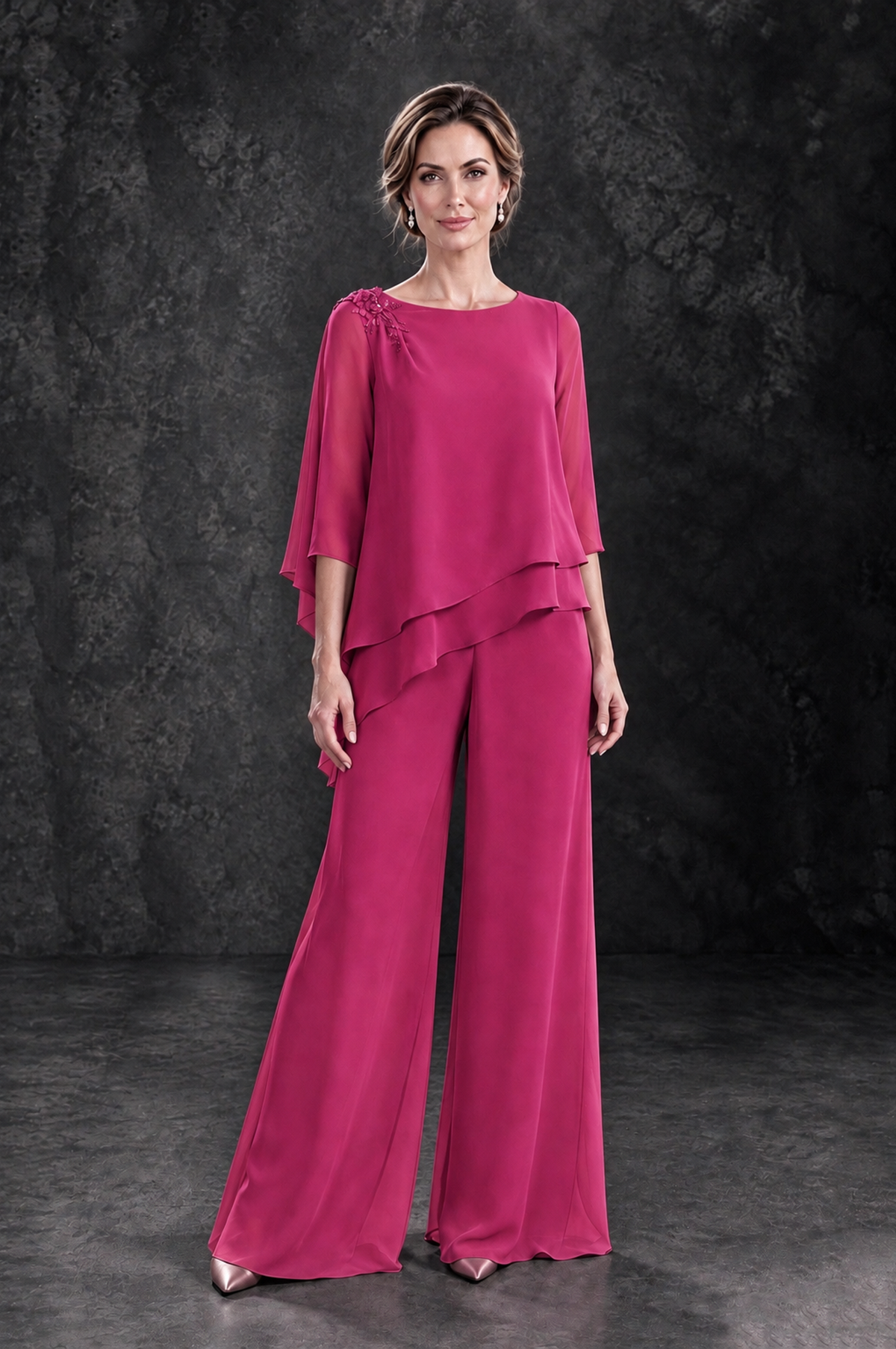 BOLODOO Fuchsia Layered Wide-Leg Mother of the Bride Pant Suit - Fuchsia - Fuchsia_1