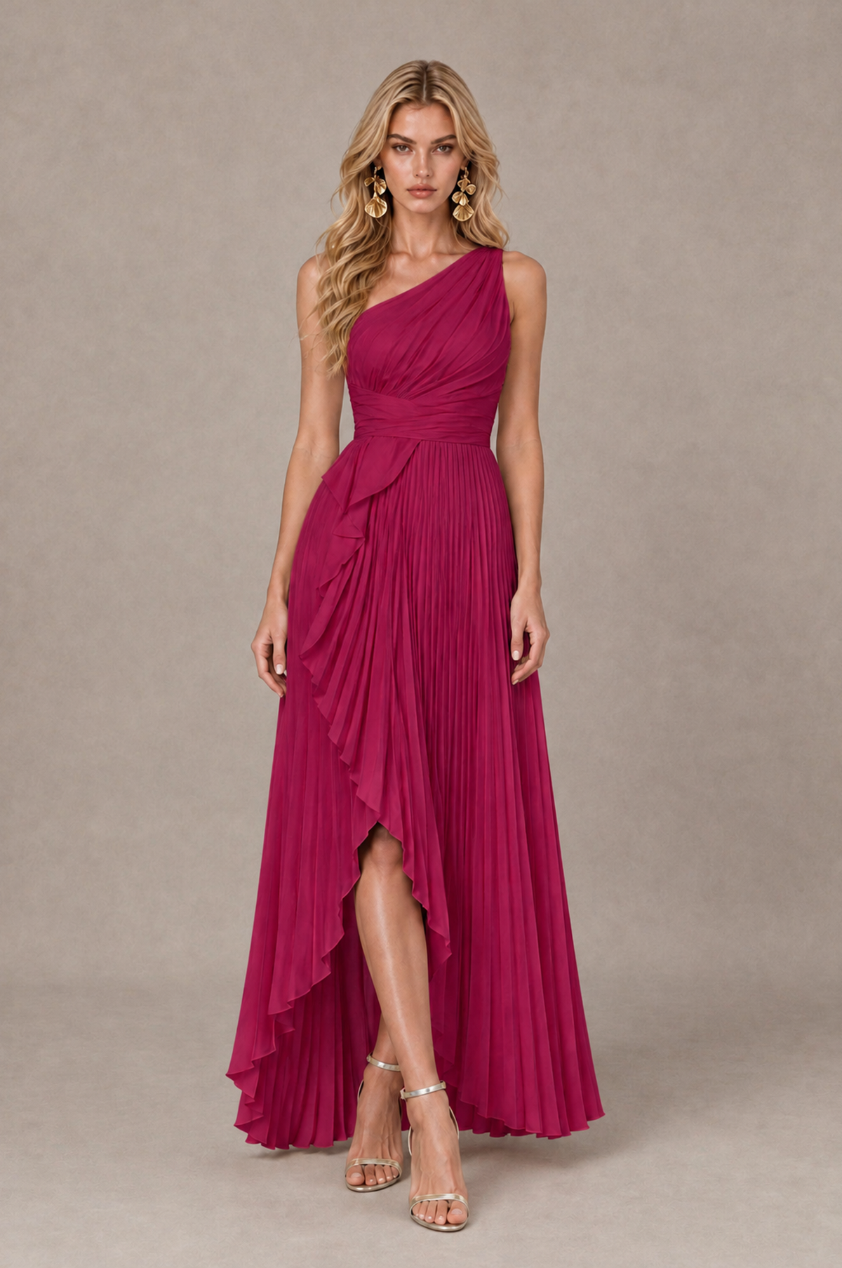 BOLODOO Fuchsia One-Shoulder High-Low Ruffle Maxi Dress - Fuchsia - Fuchsia_1