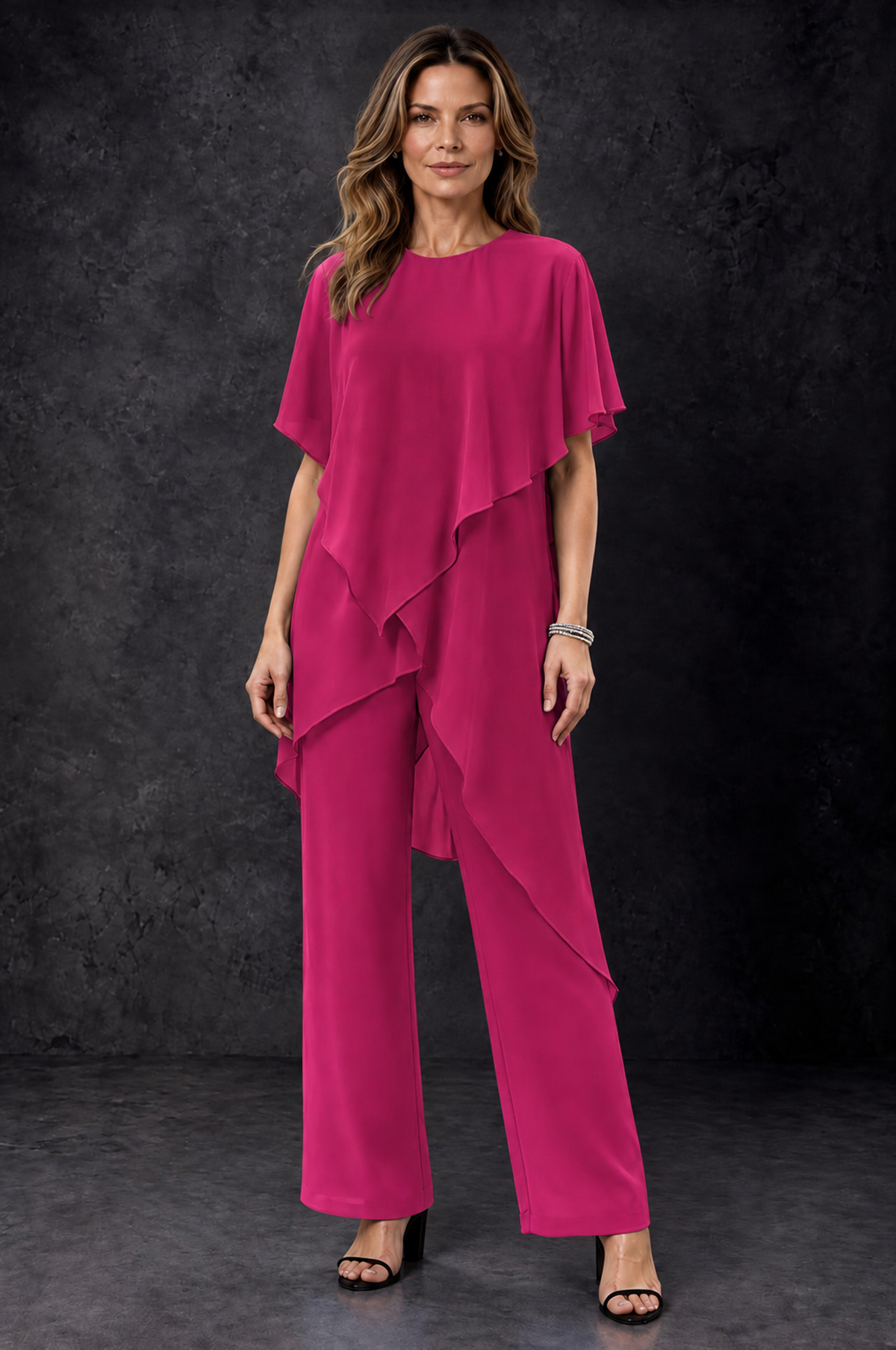 BOLODOO Fuchsia Chiffon Two Piece Mother of the Bride Pant Suit - Fuchsia - Fuchsia_1