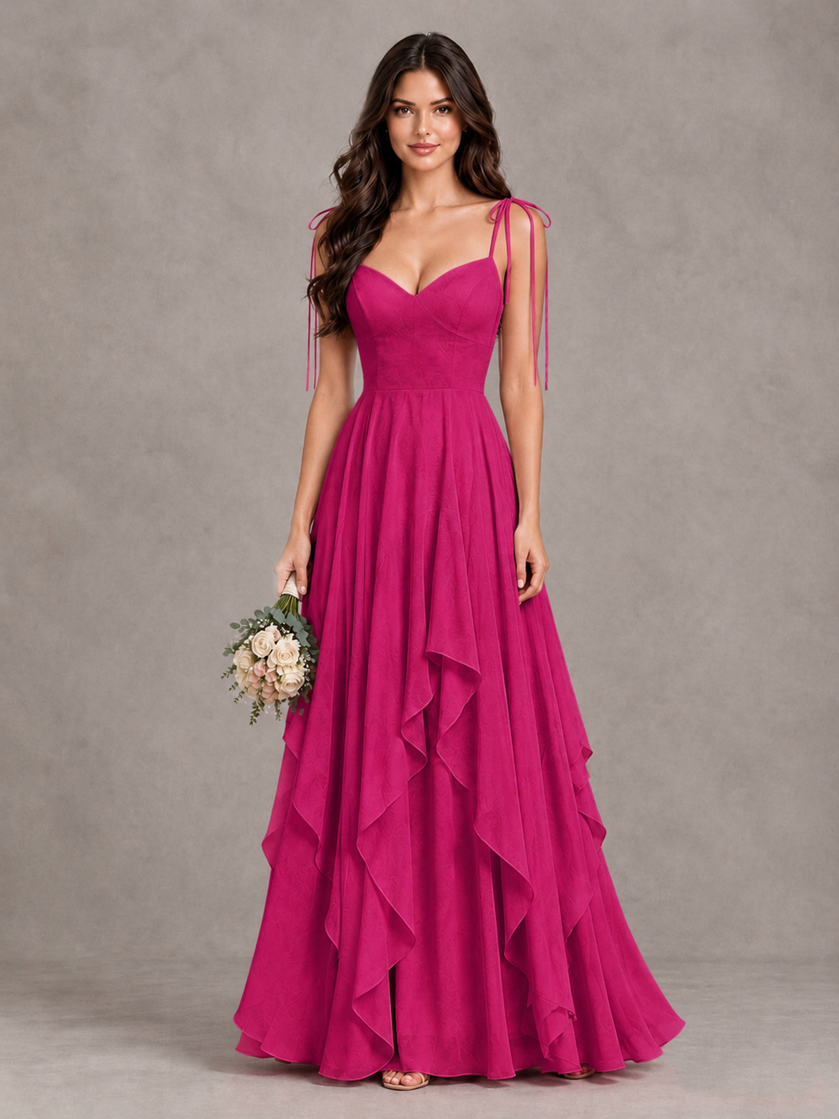 BOLODOO Fuchsia Tie-Strap Ruffle A-Line Bridesmaid Dress - Fuchsia - Fuchsia_1