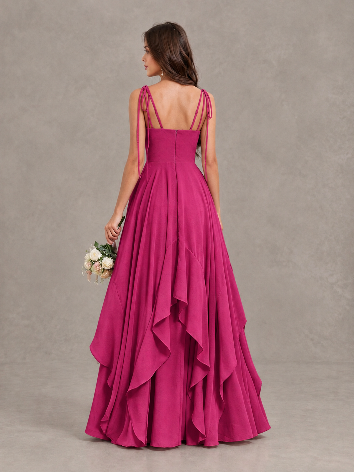 BOLODOO Fuchsia Tie-Strap Ruffle A-Line Bridesmaid Dress - Fuchsia - Fuchsia_2