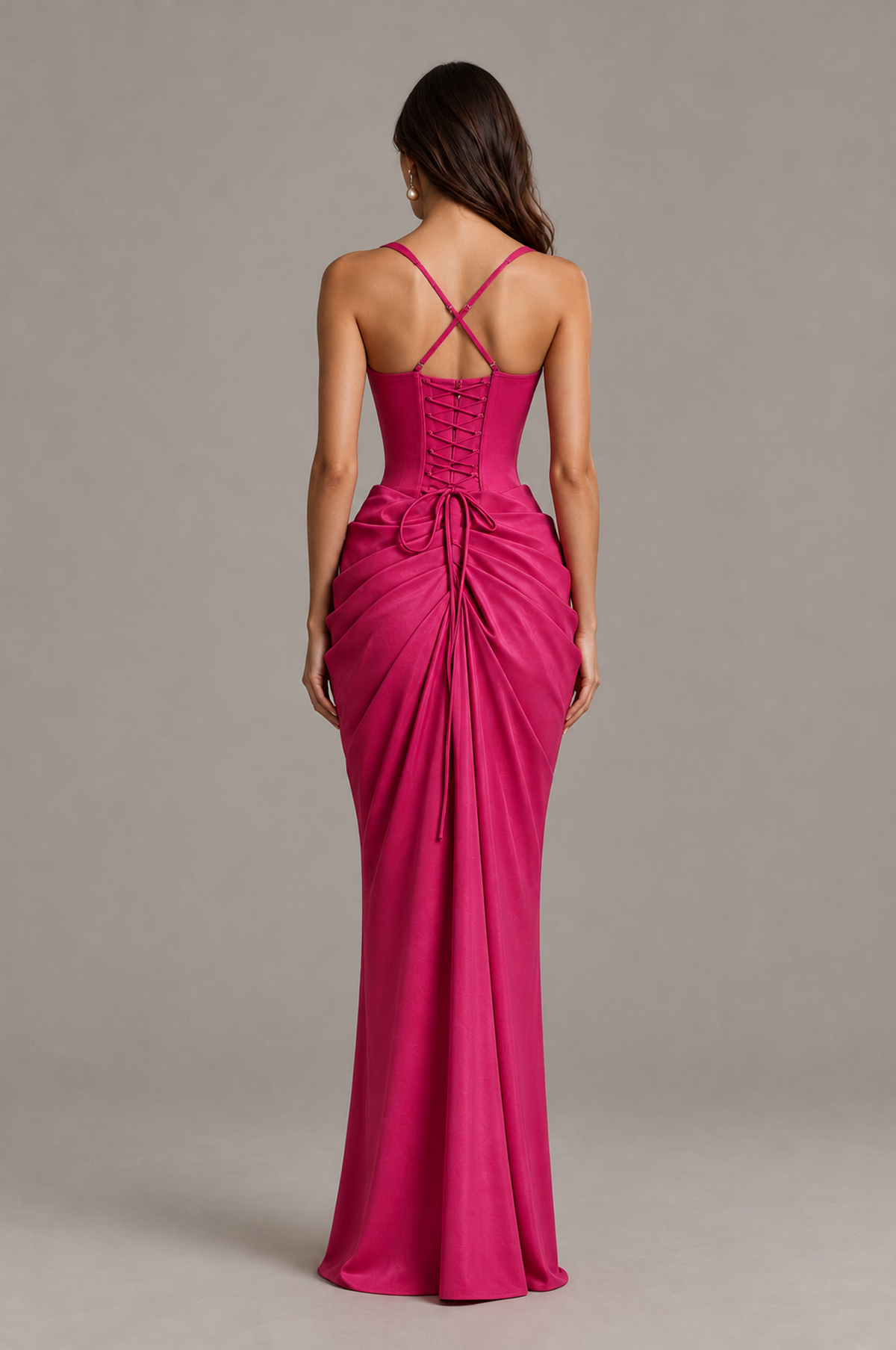 BOLODOO Fuchsia Sweetheart Ruched Lace-Up Back Evening Gown - Fuchsia - Fuchsia_2
