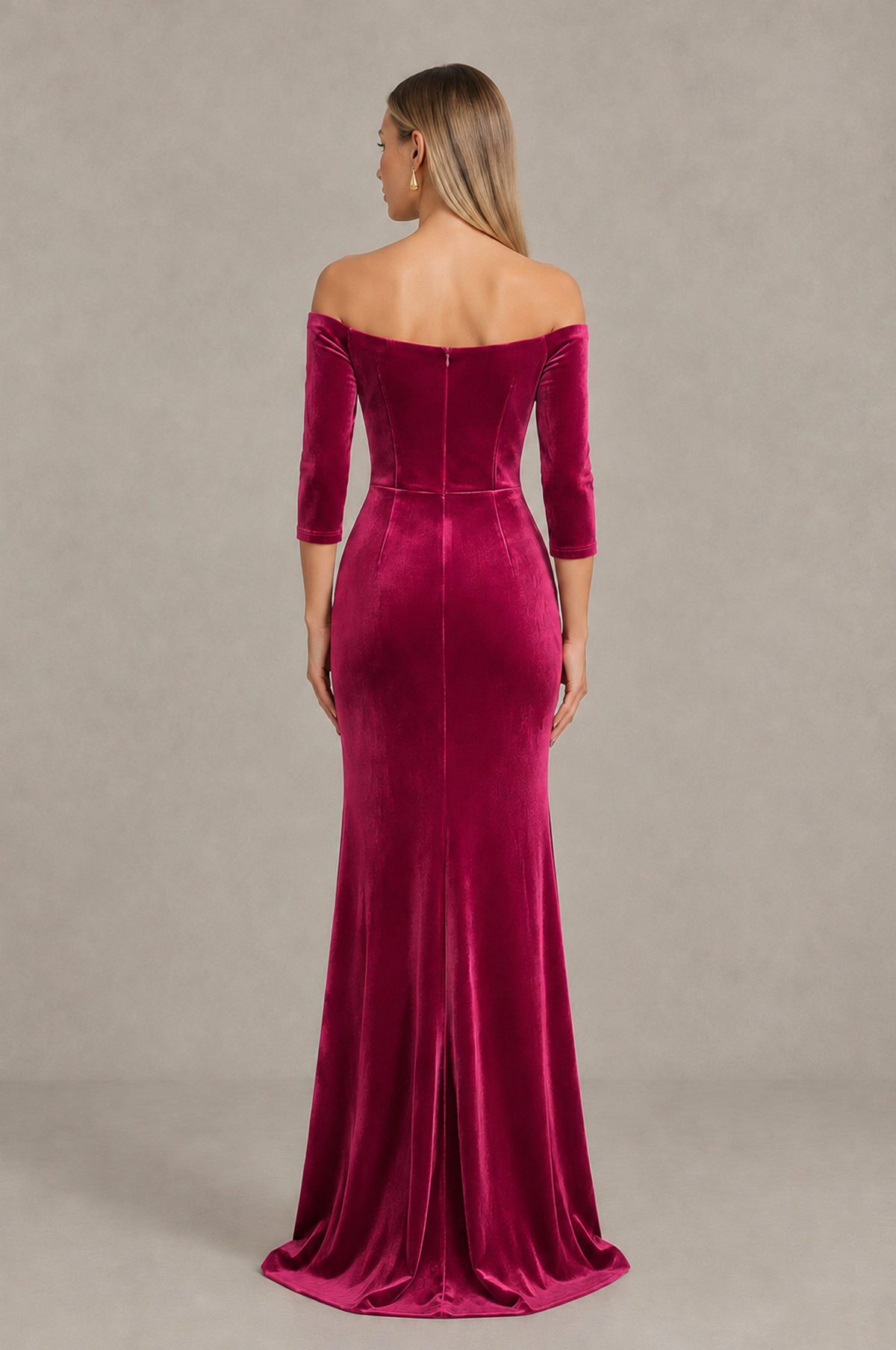 BOLODOO Fuchsia Off-Shoulder Velvet Evening Dress with High Slit - Fuchsia - Fuchsia_2