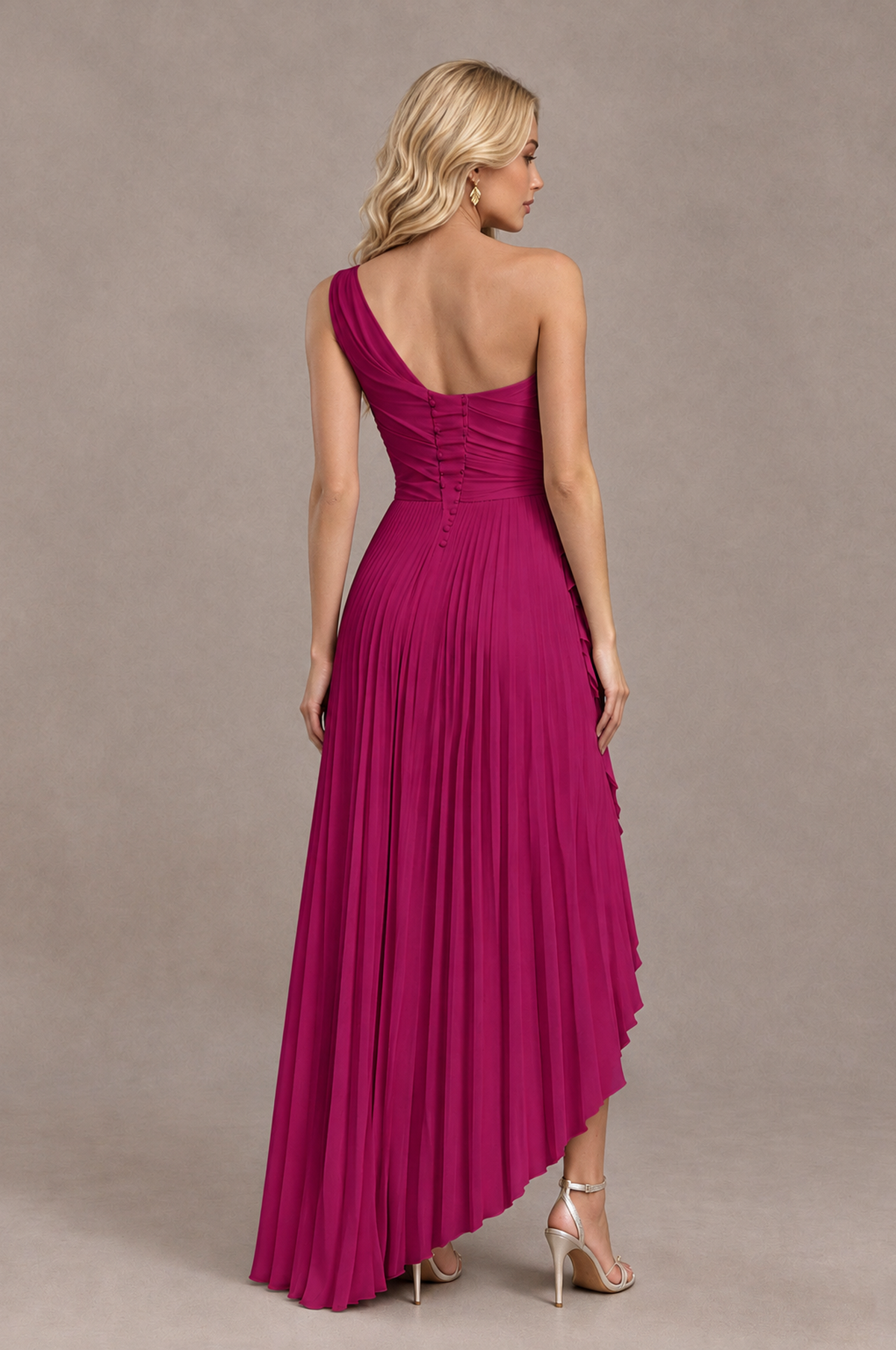 BOLODOO Fuchsia One-Shoulder High-Low Ruffle Maxi Dress - Fuchsia - Fuchsia_2