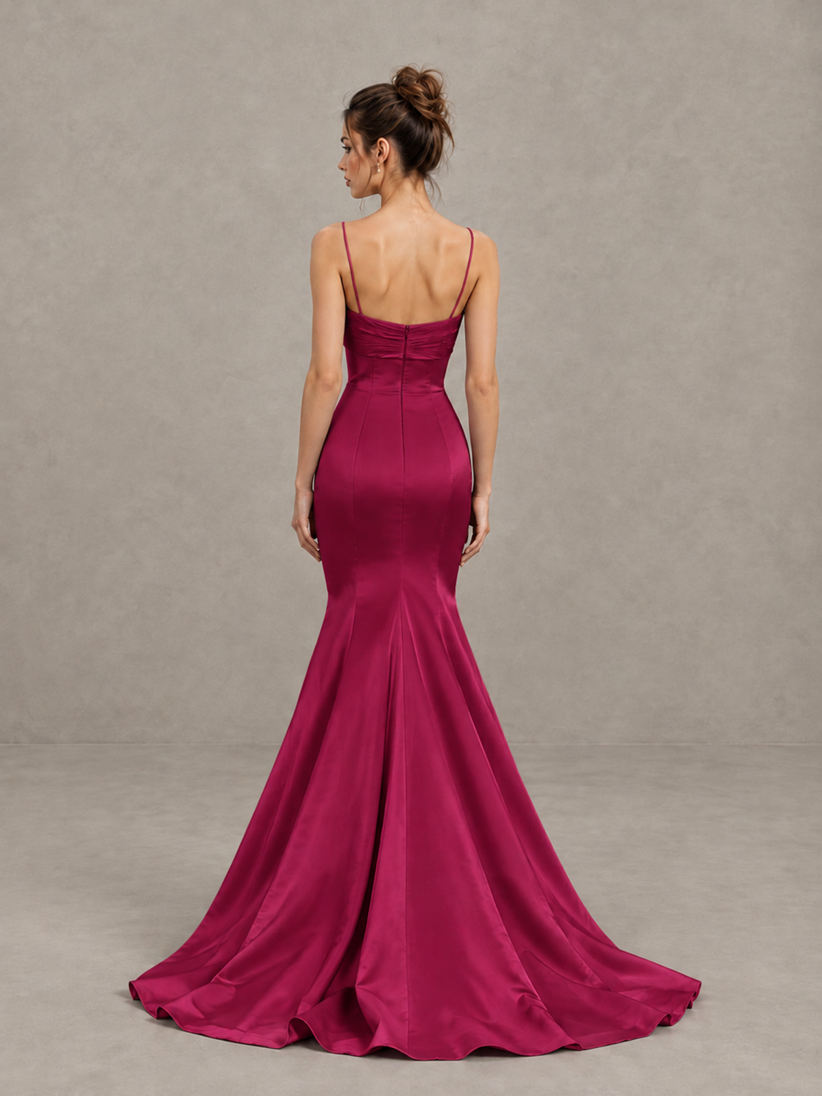 BOLODOO Fuchsia Satin-Look Mermaid Prom Dress with Bow - Fuchsia - Fuchsia_2
