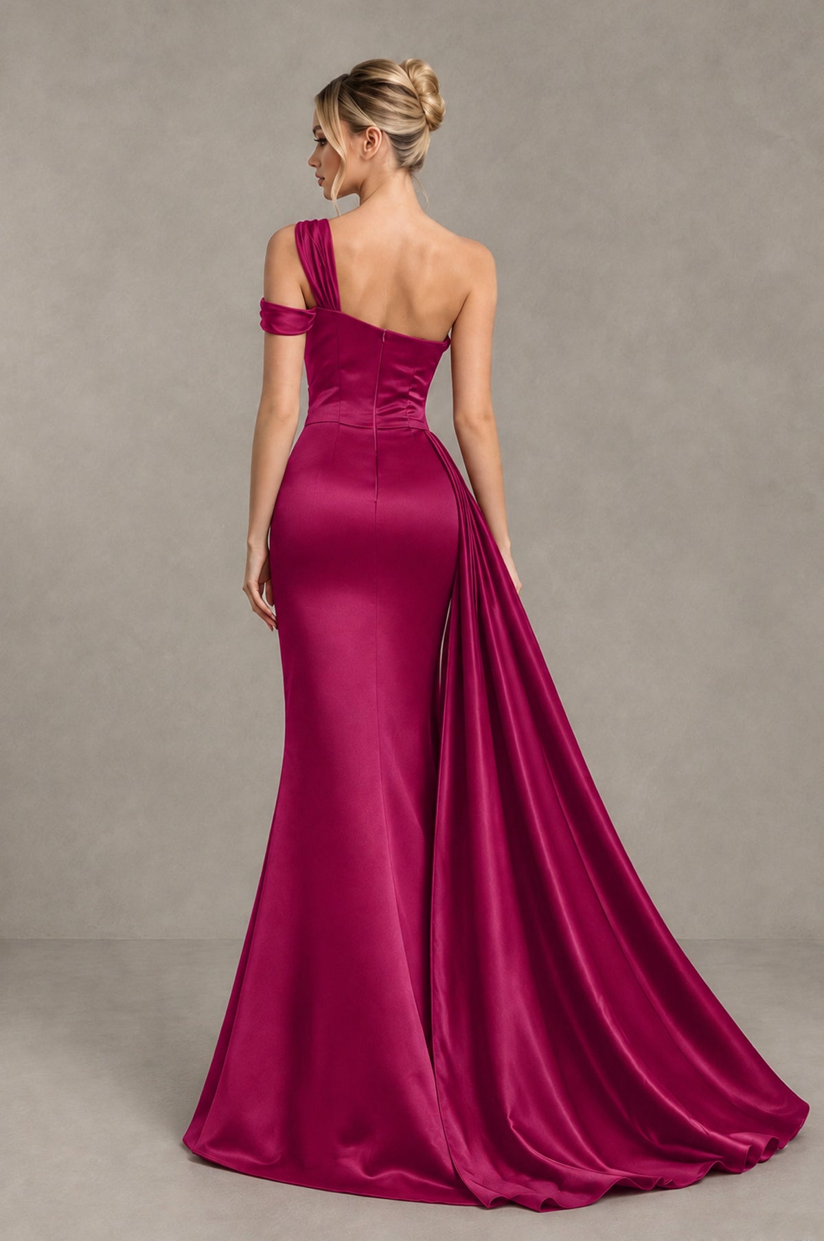 BOLODOO Fuchsia Asymmetric Ruched Formal Evening Dress - Fuchsia - Fuchsia_2