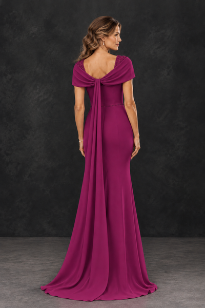 BOLODOO Fuchsia Mother of the Bride Dress with Draped Cape Detail - Fuchsia - Fuchsia_2