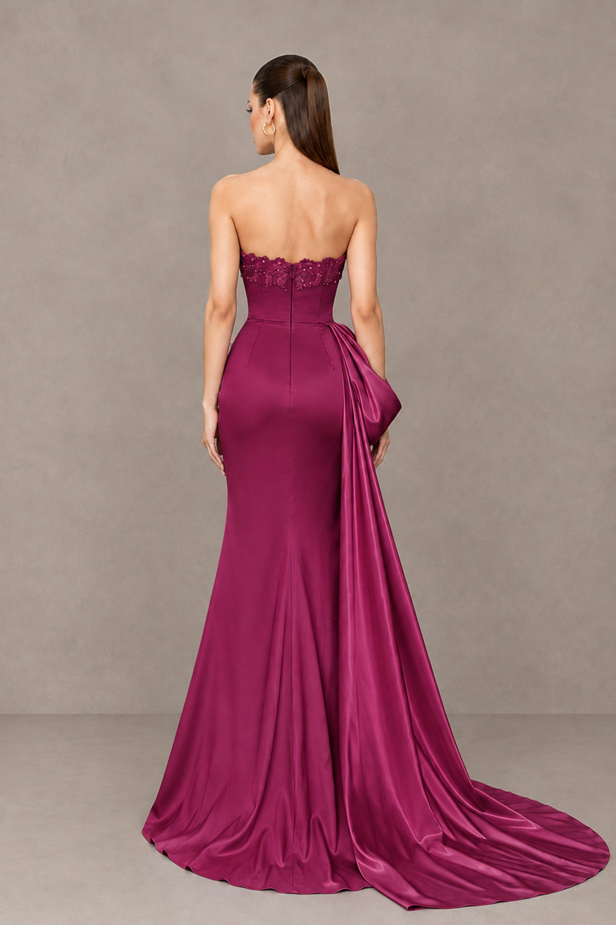BOLODOO Fuchsia Strapless Satin Prom Dress with Draped Side Train - Fuchsia - Fuchsia_2
