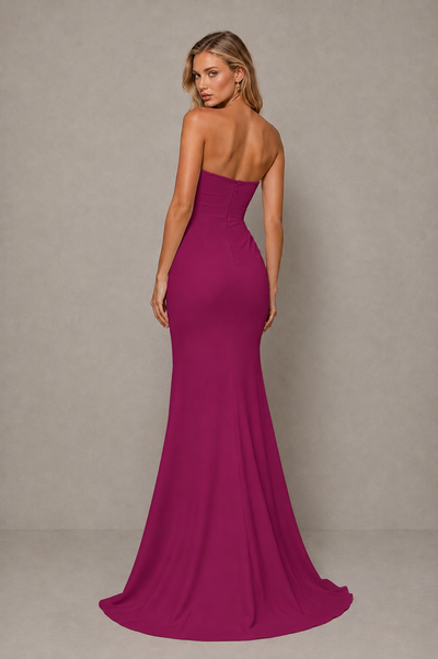 BOLODOO Fuchsia Strapless Sweetheart Ruched Mermaid Gown | Cascade Drape Formal Evening Dress - Fuchsia - Fuchsia_2