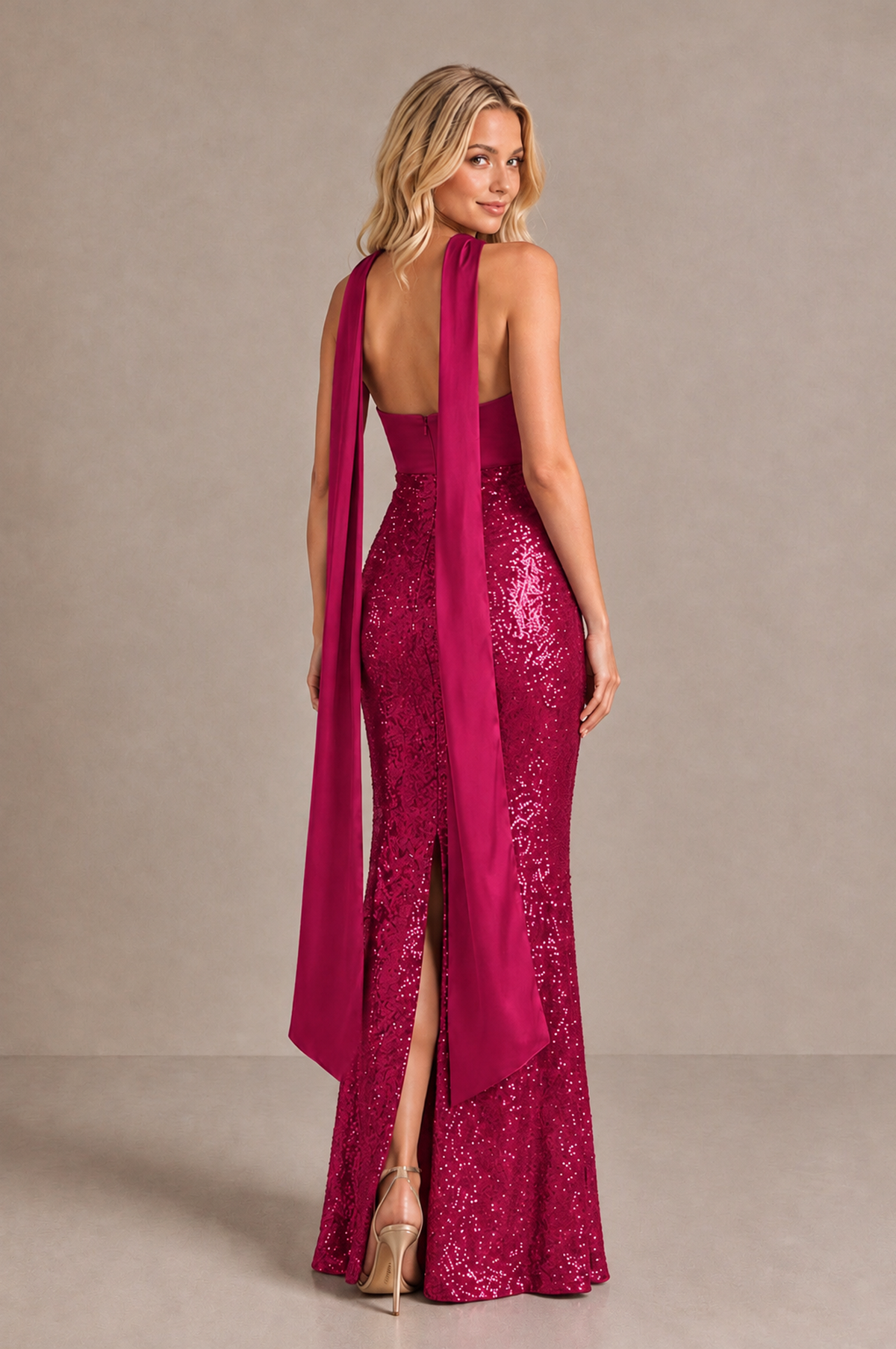 BOLODOO Fuchsia Strapless Sweetheart Evening Dress with Scarf - Fuchsia - Fuchsia_2