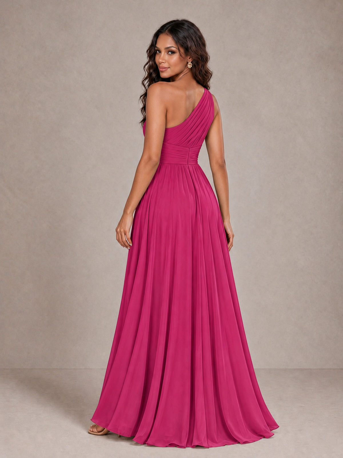 BOLODOO Fuchsia One-Shoulder A-Line Bridesmaid Dress - Fuchsia - Fuchsia_2