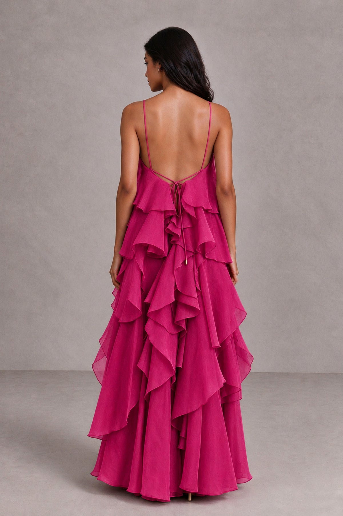 BOLODOO Fuchsia Cascading Ruffle Rosette Open-Back Maxi Dress - Fuchsia - Fuchsia_2