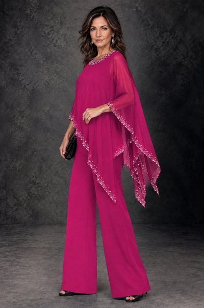 BOLODOO Fuchsia Embellished Cape Mother of the Bride Pantsuit - Fuchsia - Fuchsia_2