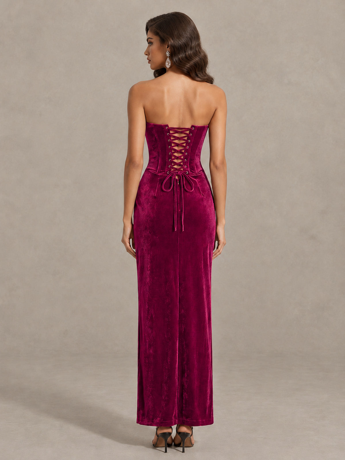 BOLODOO Fuchsia Strapless Velvet Cocktail Maxi Dress - Fuchsia - Fuchsia_2