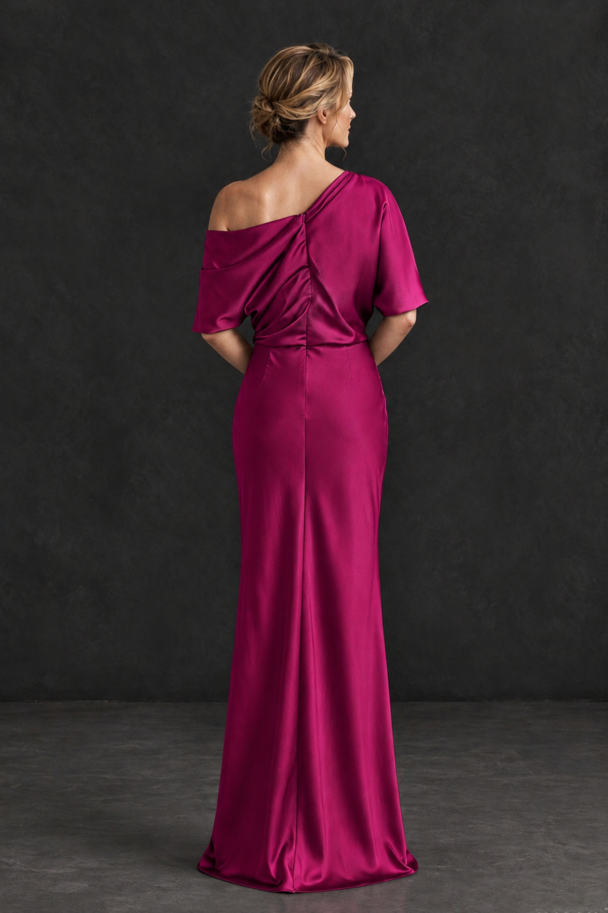BOLODOO Fuchsia Satin Asymmetric Mother of the Bride Dress - Fuchsia - Fuchsia_2