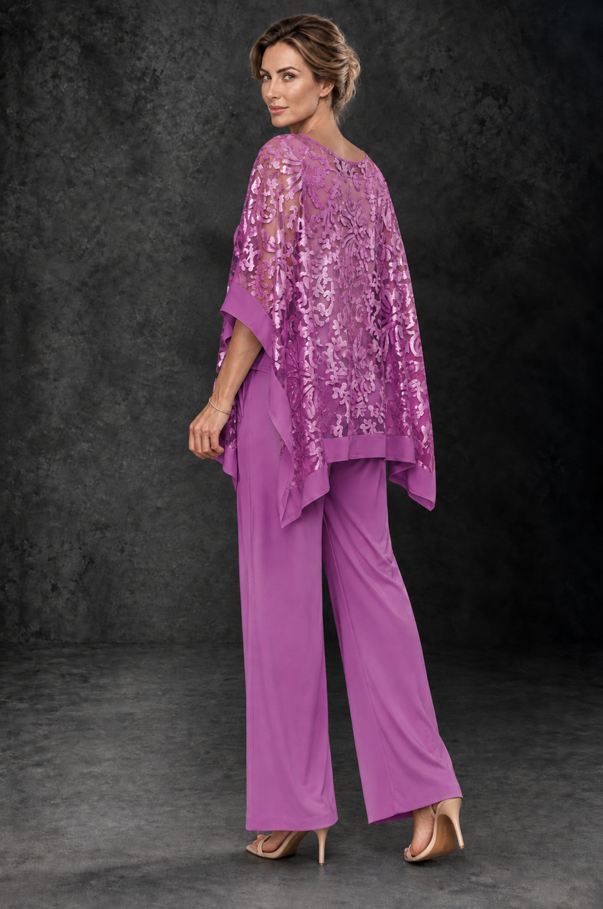 BOLODOO Fuchsia Floral Cape Mother of the Bride Pant Suit - Fuchsia - Fuchsia_2