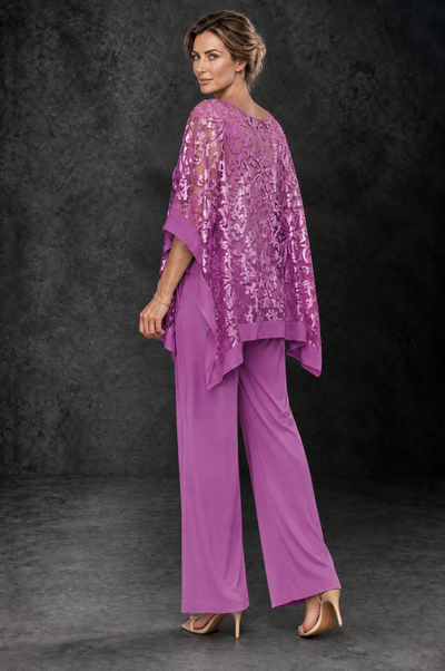 BOLODOO Fuchsia Floral Cape Mother of the Bride Pant Suit - Fuchsia - Fuchsia_2