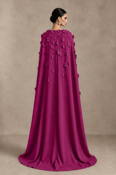 BOLODOO Fuchsia 3D Floral Applique Cape Formal Dress - Fuchsia - Fuchsia_2