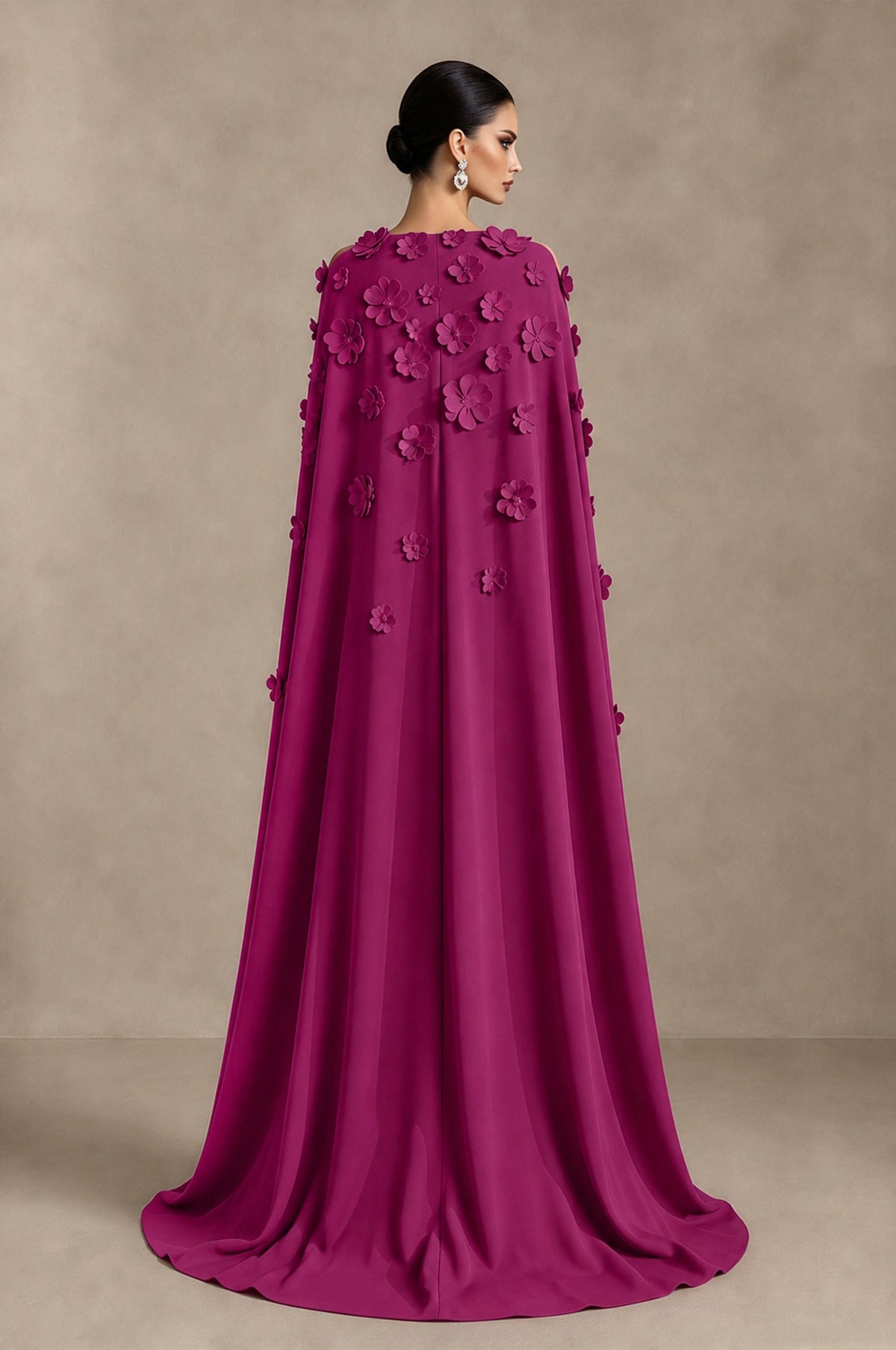 BOLODOO Fuchsia 3D Floral Applique Cape Formal Dress - Fuchsia - Fuchsia_2