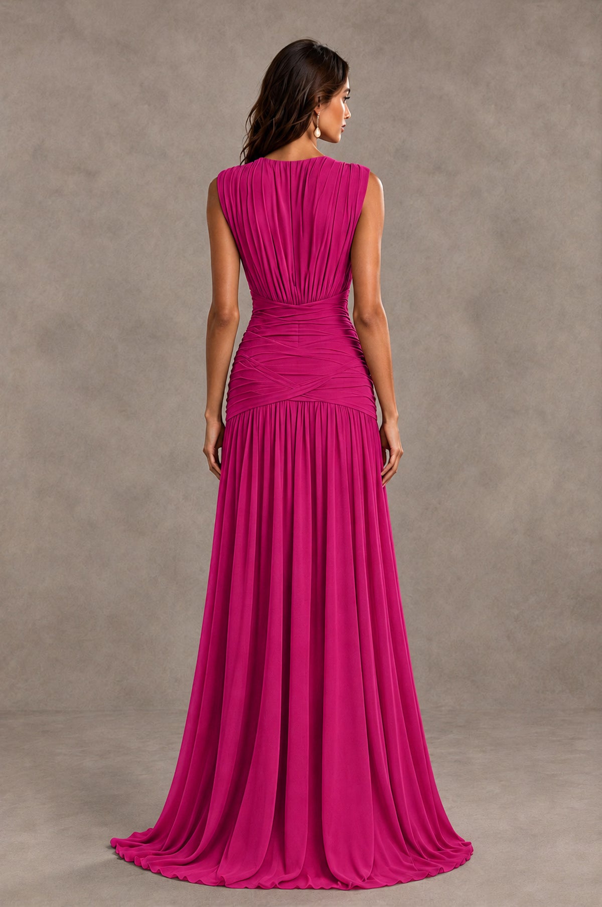 BOLODOO Fuchsia V-Neck Ruched Wedding Guest Dress - Fuchsia - Fuchsia_2
