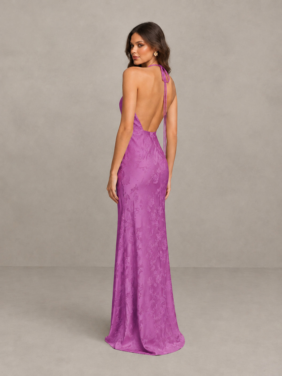 BOLODOO Fuchsia Floral Satin Open-Back Bridesmaid Dress - Fuchsia - Fuchsia_2