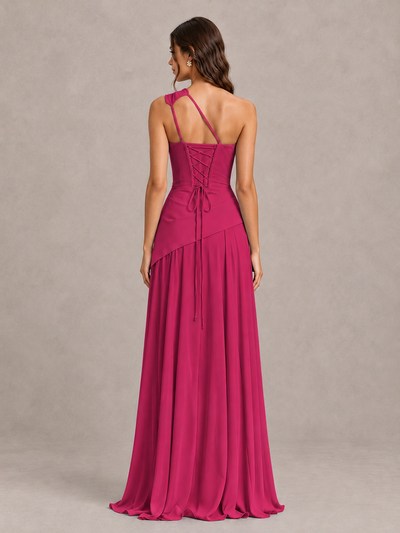 BOLODOO Fuchsia One-Shoulder Lace-Up Back Bridesmaid Dress - Fuchsia - Fuchsia_2