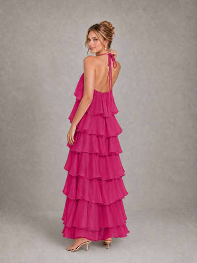 BOLODOO Fuchsia Halter Tiered Ruffle Maxi Bridesmaid Dress - Fuchsia - Fuchsia_2